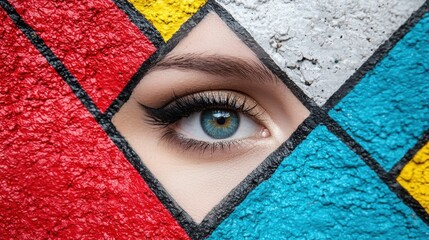 Wall Mural - close-up of a vibrant eye against a colorful abstract background