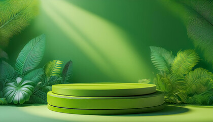 Wall Mural - podium green for product showcase for environment tropical summer and platform lighting shadow prese