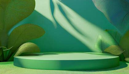 Wall Mural - podium green for product showcase for environment tropical summer and platform lighting shadow prese
