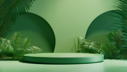 Wall Mural - podium green for product showcase for environment tropical summer and platform lighting shadow prese