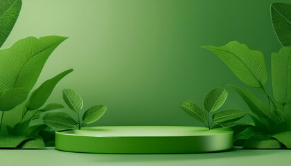 Wall Mural - podium green for product showcase for environment tropical summer and platform lighting shadow prese