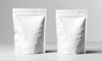 Two white stand-up pouches mockup with zippers on a white background