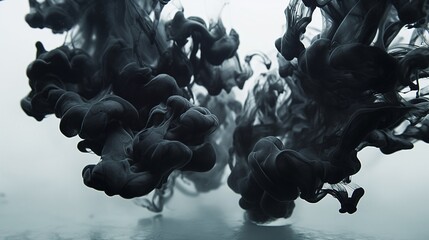 Canvas Print - A visually striking background of jet-black ink forming stark, abstract patterns against a contrasting light grey water base, ideal for bold, contemporary designs.