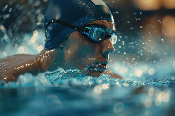 Wall Mural - Professional man wearing goggles in swimming pool