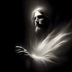 Wall Mural - Portrait of Jesus Emerging from Darkness