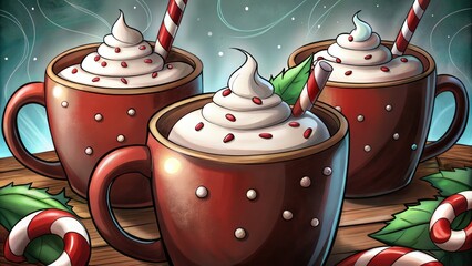 Poster - Festive mugs of hot chocolate topped with whipped cream