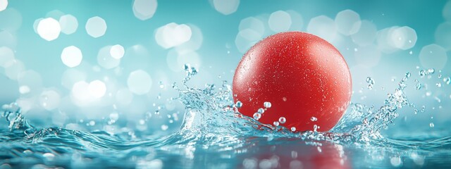 Sticker -  A red egg against a backdrop of blue and green, water splashes surround it, reflecting a bolt of light