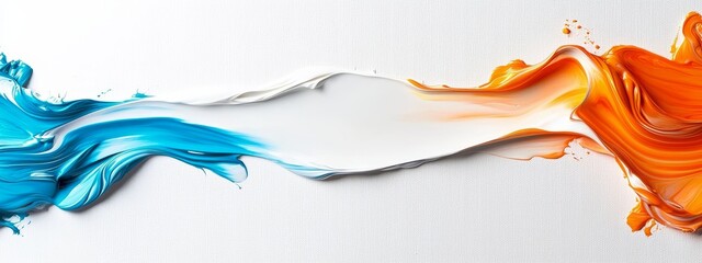  Abstract painting in blue, orange, and white hues A below splash adds vibrancy in paint