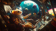 © RonChristianGarcia - Hamster in a shiny space suit, floating in zero gravity inside a spaceship