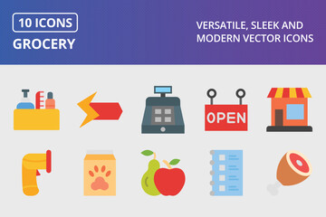 Wall Mural - Grocery Flat Icon Set