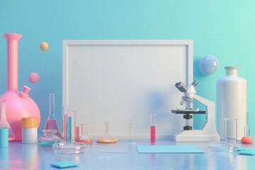 A white board with a microscope and a bunch of lab equipment on it