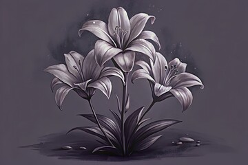 Sticker - Elegant black and white lilies against gray.