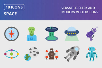 space flat icon set