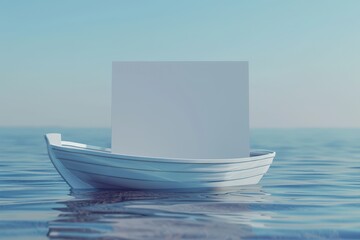 A white board is floating in the water next to a boat