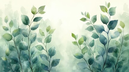 Wall Mural - delicate watercolor illustration of spring foliage soft green hues and organic shapes create fresh natureinspired design