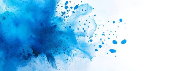 Wall Mural -  A tight shot of a blue paint drip against a pristine white backdrop, adorned with water beads at the base