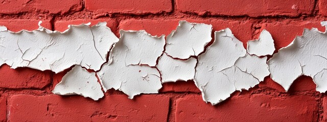 Wall Mural -  A red brick wall with white paint peeling from its sides