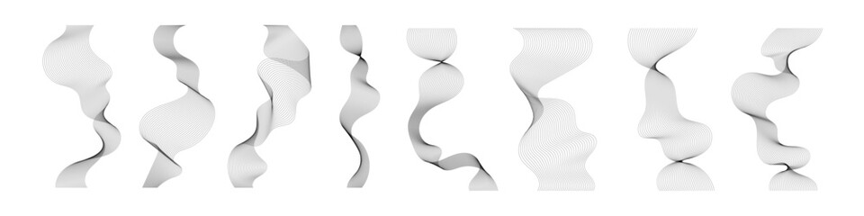 Poster - Abstract wavy lines collection. Blend stripe line art. Curved monochrome design elements set