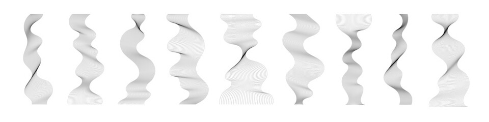 Sticker - Abstract wavy lines collection. Blend stripe line art. Curved monochrome design elements set