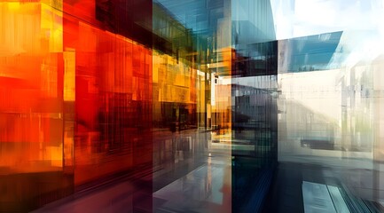 Wall Mural - Abstract Cityscape with Layered Glass Structures