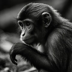 Poster - Black and White Photography of a Monkey. Lowkey.