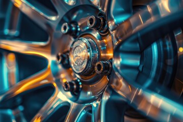 Canvas Print - A detailed image of a shiny wheel, suitable for use in automotive or technology contexts