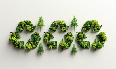 Wall Mural - Eco-friendly recycling symbol made of lush green trees on a white background.