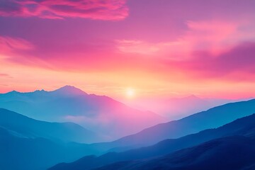 Wall Mural - Mountain Range Sunset Illustration