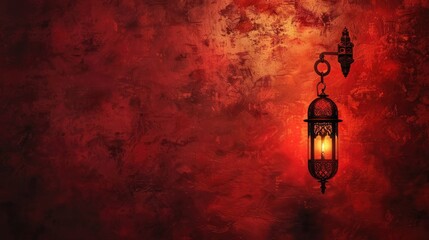 Ornate Lantern Against a Red Wall