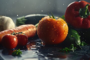 Poster - A variety of fresh vegetables arranged on a table