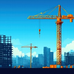 Urban construction growth, rapid city expansion and development, flat design illustration