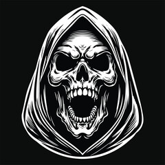 Wall Mural - Dark Art Scary Skull Reaper Head Black and White Illustration