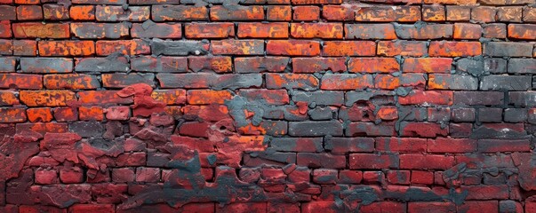 Wall Mural - Aged red brick wall with peeling paint, perfect for background textures.