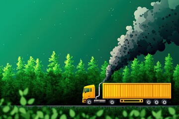 Environmental regulations in transportation, reducing industry emissions, flat design illustration