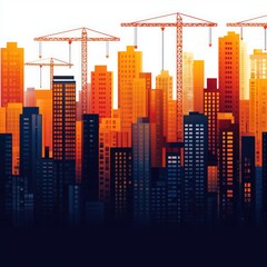 Urban construction growth, rapid city expansion and development, flat design illustration