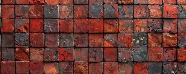 Wall Mural - Aged red brick wall with peeling paint, perfect for background textures.