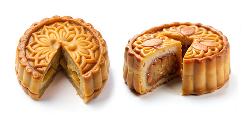 Wall Mural - Mooncake is a round pastry product traditionally eaten during the Mid-Autumn Festival China