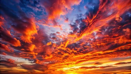 Wall Mural - sunset sky with vibrant red clouds , sunset, clouds, red sky, dramatic, colorful, evening, dusk, twi