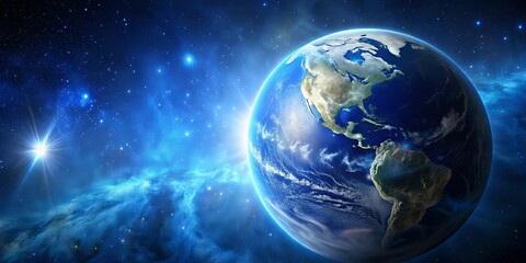 Wall Mural - blue planet surrounded by stars in space, blue, planet, space, stars, galaxy, astronomy, celestial, 