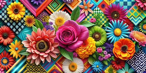 Colorful abstract art of flowers with bold geometric patterns, abstract, art, colorful, flowers, bold, geometric