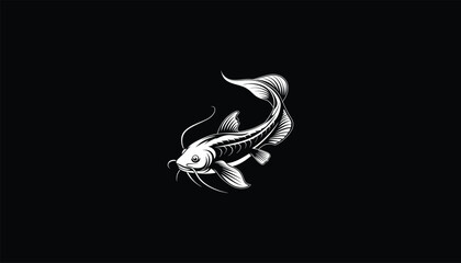 Wall Mural - Cory Catfish Swimming – White Outline, Black Background