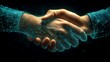 © Emiliia - Hands engage in a handshake, depicted through a network of glowing connections, representing partnership and cooperation in a digital age.