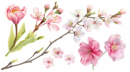 Wall Mural - Close-up of a bouquet of flowers growing on a branch