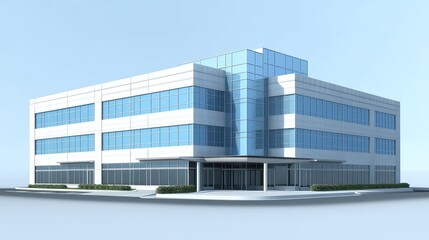 Wall Mural - Modern office building with large glass windows and an entrance.