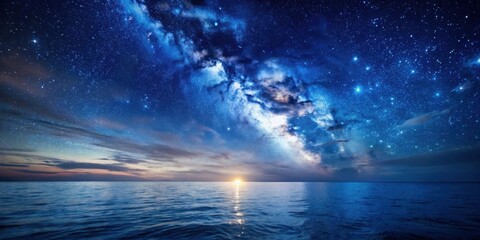 Starry night sky over tranquil seas with a dark horizon, nocturnal, horizon, starry, night, sky, calm, seas, tranquil, serene