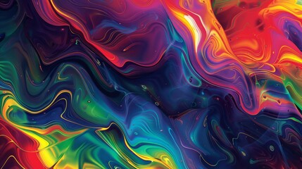 Wall Mural - Abstract, vibrant pattern with flowing, wave-like shapes. The colors are intense and psychedelic