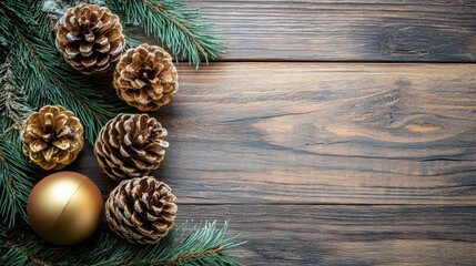 Wall Mural - A christmas tree with pine cones and a gold ball on top, AI