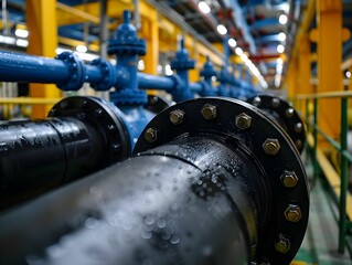 Wall Mural - Industrial pipes with water droplets in a manufacturing facility during daytime