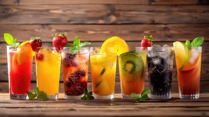 Canvas Print - A collection of glasses filled with different beverages, ideal for use in party or restaurant scenes