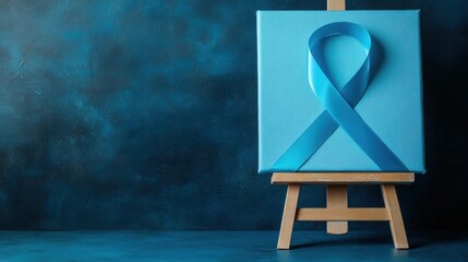 Wall Mural - A blue ribbon on easel with a canvas in front of it, AI